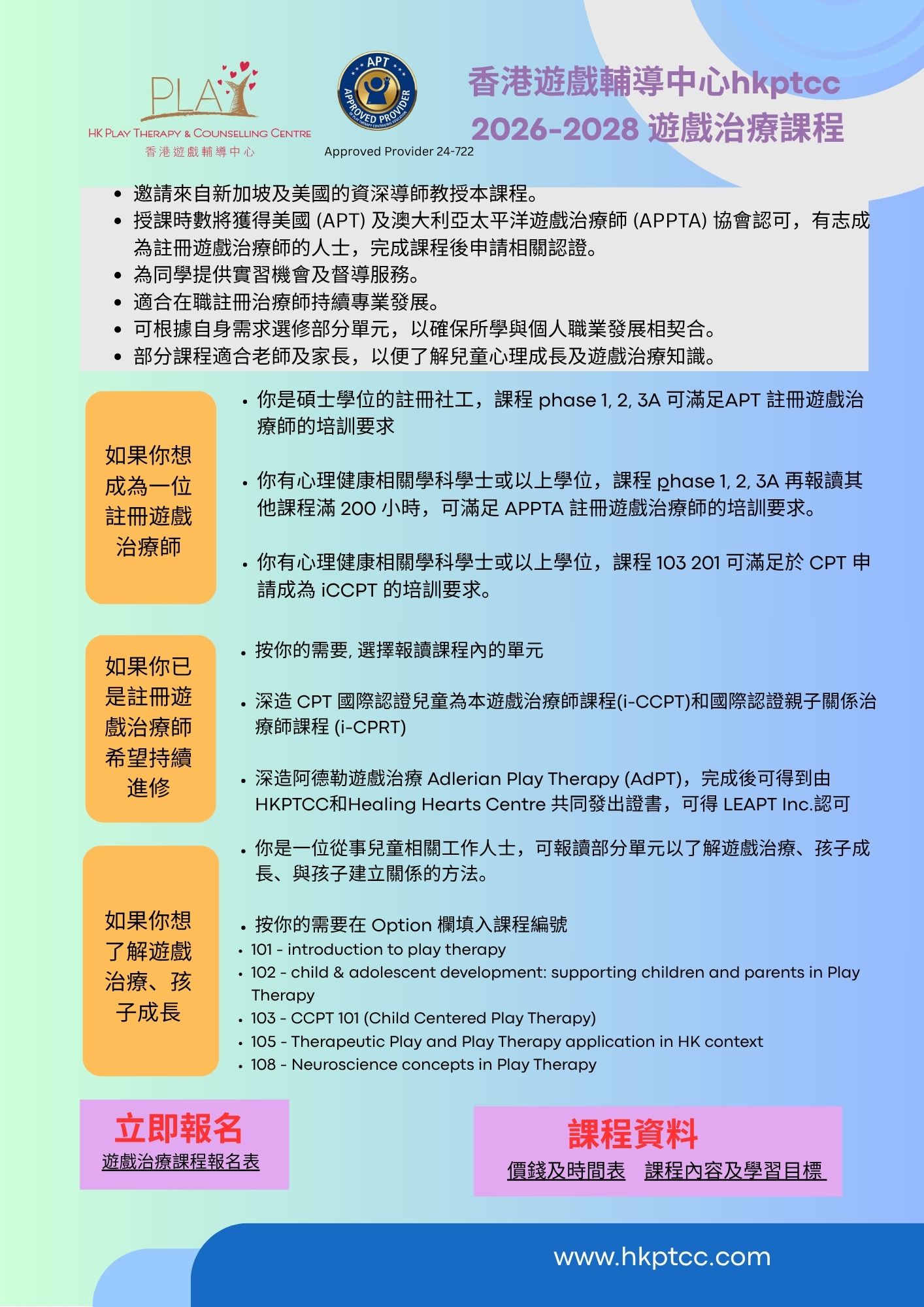 第二屆HKPTCC的遊戲治療培訓課程